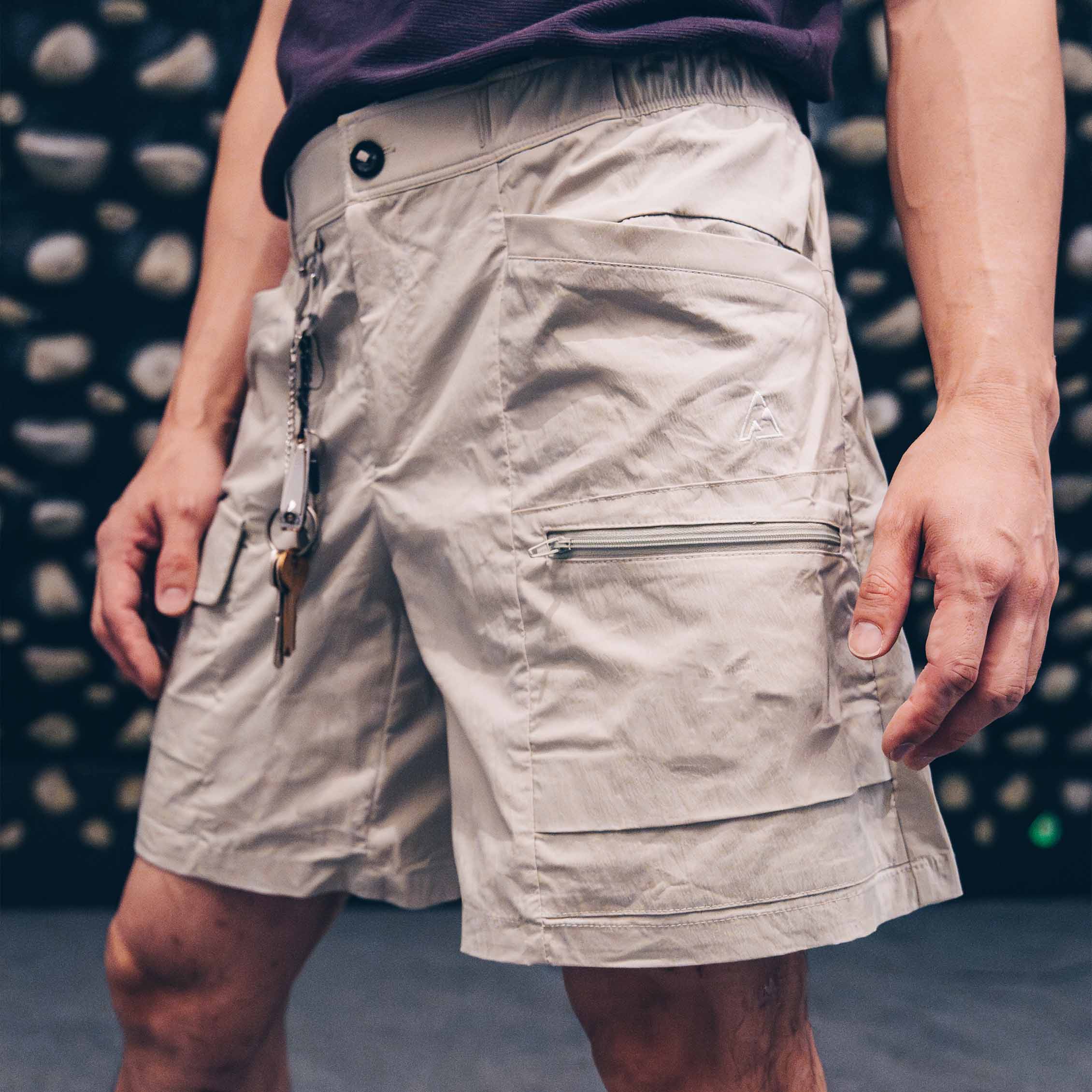 Cargo Shorts V2 - Birch White (with emerald teal belt)